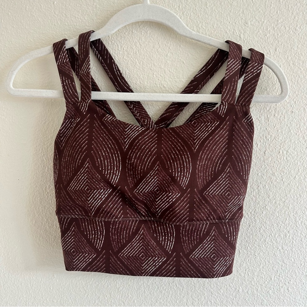 Senitas Athletics strappy back brown patterned sports bra